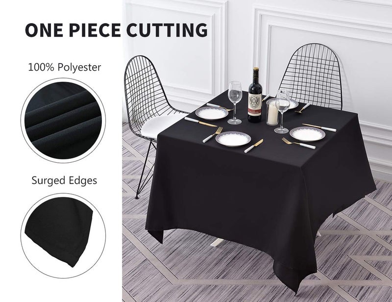 Surmente Black Square Tablecloth-70x70 Inch Table Cloth for Small Square Tables,Washable Polyester Table Cover for Weddings, Banquets, or Restaurants - Image 2